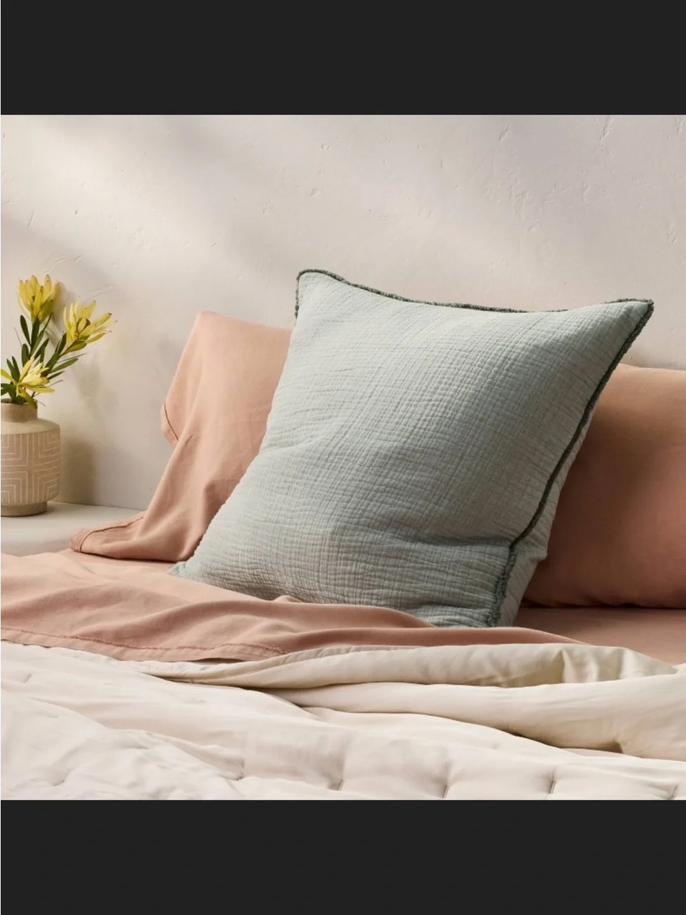 Euro Textured Chambray Cotton Decorative Throw Pillow Sage Green Casaluna